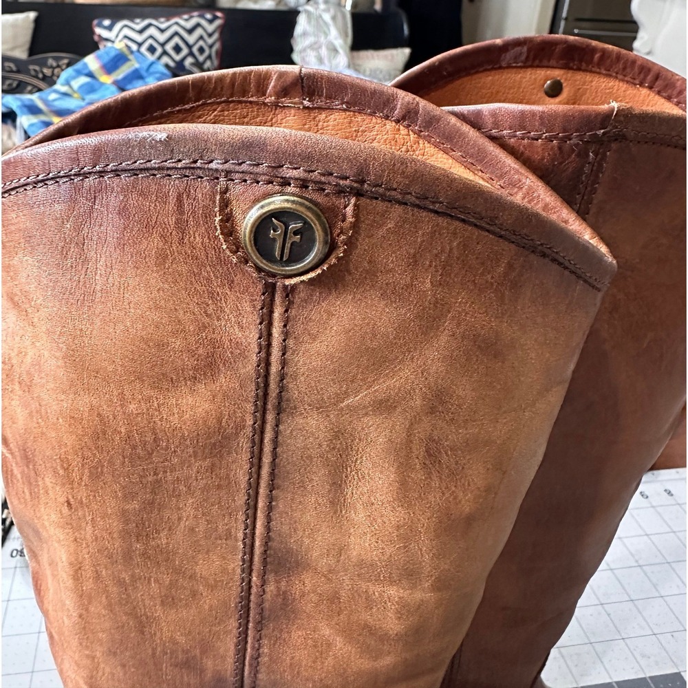 Frye Melissa Button Riding Tall Boots Women Size 8.5 Cognac brown Leather - Picture 7 of 11
